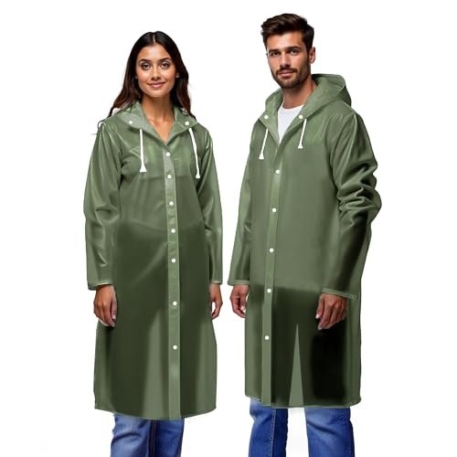 Robustt Unisex Raincoat with Hood - Green (Pack of 1) | Waterproof Rain Poncho | EVA Material | Reusable | Lightweight | Fashionable | Universal Size | Raincoat for Men and Women