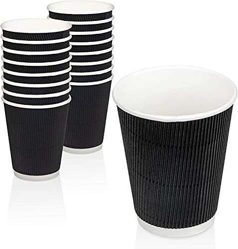 SANWALSA [250 ml, 25 Count, 8oz, Black Disposable Premium Double Wall Ripple Paper Cup | Ecofriendly Glasses for Party, Cafes, Events | Ideal for Tea, Coffee, Soft Drinks | GSM -485