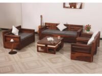 SheeshamCraft MirageMingle Handcrafted Sheesham Wood Sofa- Space-Efficient | Customizable | Easy Assembly | 12-Monyth Warrentys(3+1+1) (Five Seater)
