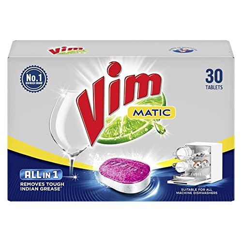 Vim Matic Dishwasher tablets All-In-One (Pack of 30) I Removes Tough Indian Grease I Designed By India's No.1 Dishwashing Brand
