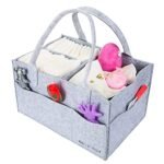 WATER HIGH Baby Diaper Caddy Felt Nappy Organiser Portable Wipes Bag with Changeable Compartments for Car Travel, Nursery Storage Bin for Mom Mewborn Kids, Grey
