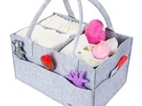 WATER HIGH Baby Diaper Caddy Felt Nappy Organiser Portable Wipes Bag with Changeable Compartments for Car Travel, Nursery Storage Bin for Mom Mewborn Kids, Grey