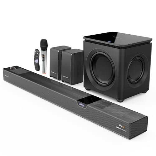 ZEBRONICS 1100 Watts Powerful Soundbar,7.2.4 Home Theatre,Wireless (Dual Satellites + Dual Driver Subwoofer) Dual Radiators,DTS X,Dolby Atmos,Karaoke UHF Mic,HDMI Earc,Optical (Juke BAR 10000),Black