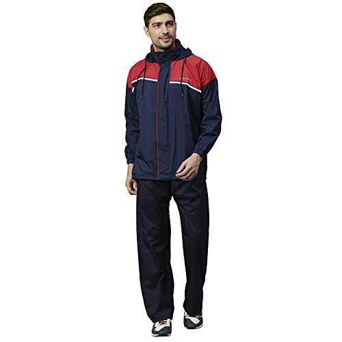 ZEEL Rain Coat for Men Waterproof for Bike Riders with Adjustable Hood Along with Inner Pockets, Polyester Rainwear Suit, Pants and Waterproof Drawstring Bag