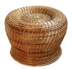 Zilver: Living With Nature Handmade And Handcrafted Natural Cane Stool For Patio Living Room Balcony Cafe Garden Varnish Brown Color(Rattan) - 16 X 13.7 Inch, Brown