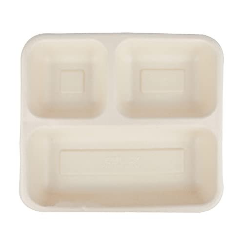 e kysa basics Disposable Bagasse Plates with 3 Wide Compartments, Set of 15 pcs - Beige