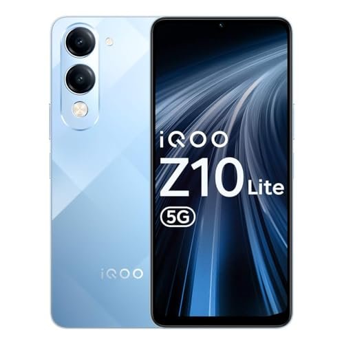 iQOO Z10 Lite 5G (Titanium Blue, 4GB RAM, 128GB Storage) | 6000 mAh Battery | Dimensity 6300 5G Processor with 433K+* AnTuTu Score | IP64 Rated & Military Grade Shock-Resistance