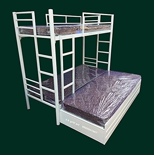 s k grill art Wrought Iron Bunk Bed With Storage Box Without Mattress For Adults Metal Frame (White Powder Coated, 2.5 X 6 Feet), Standard