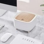 waqif Modern Plastic Mini Trash Can with Lid - Wastebasket for Bathroom Vanity, Desktop, Tabletop or Coffee Table (Square Press - White)