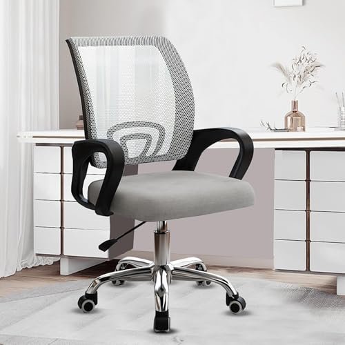 Casa Copenhagen Mesh Mid Back Office/Study/Computer/Revolving/Desk Chair for Work from Home -Metal Base, Height Adjustable Seat - Cloudy Grey & Jet Black Handle