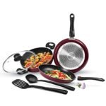 Milton Pro Cook Kitchen Jewel Set of 5 Non Stick Cookware | Induction and Gas Stove Friendly I Cooking Pan, Kadhai with Lid, Tawa I Peach Color