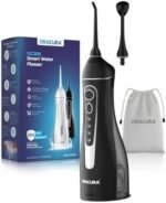 ORACURA® Water Dental Flosser Cordless for Teeth with 2 Jet Tips & 200ml Tank, 4 Modes 8 Water Pressure Settings Oral Irrigator IPX7 Waterproof Portable & Rechargeable Electric Teeth Cleaner -Black