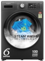 Whirlpool 7 Kg 5 Star Inverter Front Load Washing Machine with In-Built Heater (SUPREME CARE 7012 -E, Midnight Grey, 100+ Tough Stains, Steam Technology, 2025 Model)
