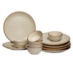 Yourowndcor Stoneware Ceramic Dinner Set of 12 Pieces for Dinner with Katoris (12 Pieces, 6 Bowl & 6 Plates, Dishwasher & Microwave Safe) -Dinner Sets Ceramic Bowls Set Dinnerware Sets-Off White