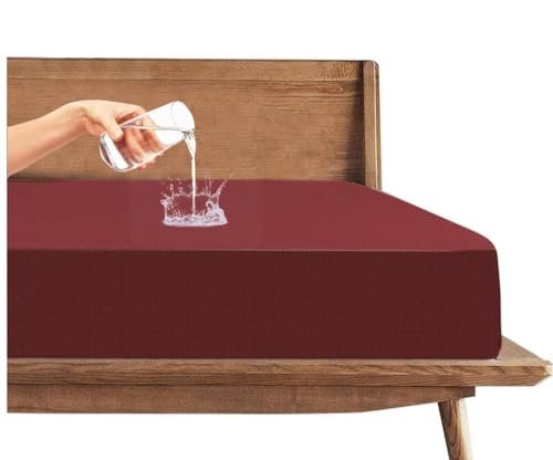 Trance Cotton Feel Terry Ultra Soft Waterproof Mattress Protector | Breathable - Hypoallergenic Mattresses Cover (75x48 inch | 6.25x4 feet, Maroon - Pack of 1)