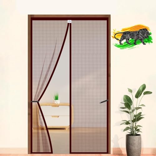 LifeKrafts Polyester Magnetic Mosquito Net for Door | Mosquito Curtain for All Door Types & Sizes | Auto-Closing Insect Screen to Keep Mosquito Out (220x100 cm, Brown)