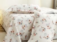 Story@Home King Size Bedsheet | Cloud Cotton Flatsheet King Size with Two Pillow Covers| 300 TC | Super Soft Bed Sheet for King Size Bed | Floral Design (270 x 250 cm, White & Brown)