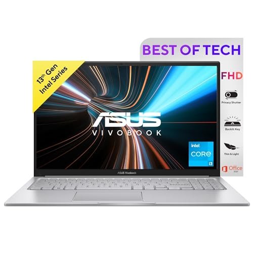 ASUS Vivobook 15, Intel Core i3-1315U 13th Gen, 15.6" (39.62 cms) FHD, Thin and Light Laptop (8GB RAM/512GB SSD/Win11/MS Office/Backlit Keyboard/Silver/1.7 kg), X1504VA-NJ320WS