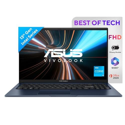 ASUS Vivobook 15,13th Gen,Intel Core i3-1315U (Intel UHD /16GB RAM/512GB SSD/FHD/15.6"/60Hz/Win 11/M365 Basic (1Year)*/Backlit Keyboard/Office Home 2024/Quiet Blue/1.70 kg) X1504VA-NJ2325WS