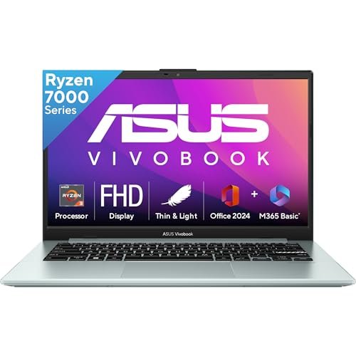 ASUS Vivobook Go 14, AMD Ryzen 3 7320U,Thin & Light (AMD Radeon iGPU/8GB RAM/512GB SSD/FHD/14/60Hz/42WHrs/Windows 11/M365 Basic (1Year)*/Office Home 2024/Green/1.38 kg) E1404FA-EB666WS