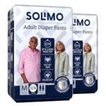 Amazon Brand - Solimo Adult Diapers Pant Style | Medium Size | 60 Count | (30 x Pack of 2) | Waist 24-45 Inch (60-115 cm) | Fast Absorption | Leak Proof | Unisex | For Men & Women
