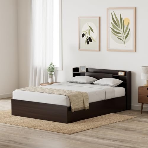 Amazon Brand - Solimo Picton Engineered Wood Queen Size Bed with Storage (Wenge)