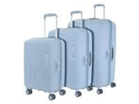 American Tourister 3PC Ivy 2.0-8 Wheel, Set (Small + Medium + Large) Hard PP Suitcase for Travel/Trolley Bag for Travel/Travel Bag with Combination Lock & Smooth Sliding Double Wheel - Blue Frog