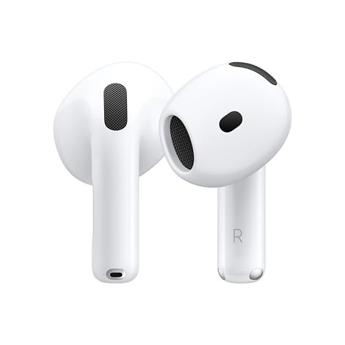 Apple AirPods 4 Wireless Earbuds, Bluetooth Headphones, Personalised Spatial Audio, Sweat and Water Resistant, USB-C Charging Case, H2 Chip, Up to 30 Hours of Battery Life, Effortless Setup for iPhone