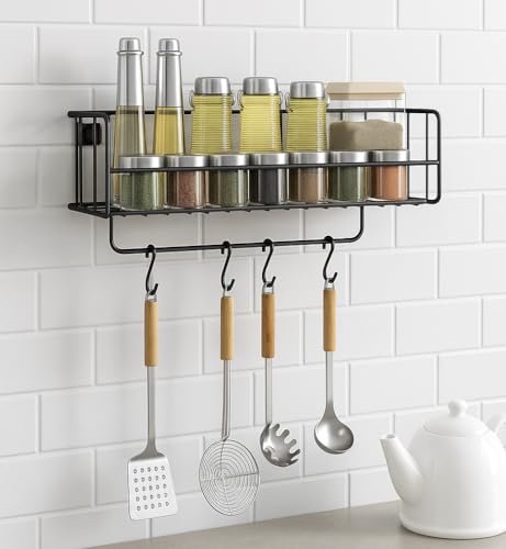 Artsio Craft Store Wall Mounted Spice Rack – Iron Multi-Tiered Kitchen Organizer for Seasoning, Spice Jar & Condiment Storage (16.5 x 4.5 x 4 in)