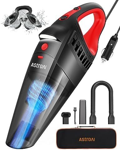 AstroAI Car Vacuum Cleaner, Portable Handheld Vacuum and Car Accessories, 16.4 Ft Cord-12V DC Power, LED Light, w/3 Attachments，Auto Accessories Kit for Interior Detailing for Quick Cleaning (Red)