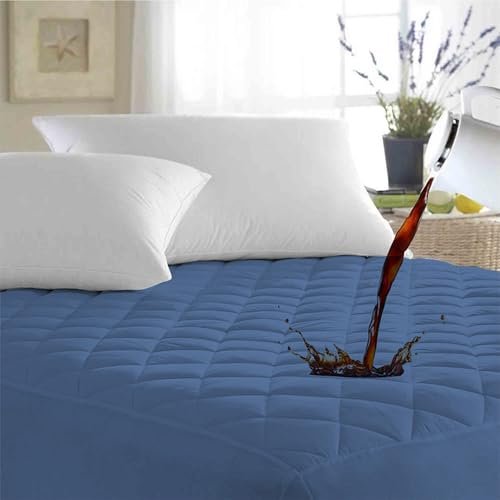Ayka Waterproof Queen Size 72x60 inch Cotton Quilted Mattress Protector Breathable Hypoallergenic Noiseless Ultra Soft Elastic Fitted Bed Protector Mattress/Bed Cover (Med Blue, Queen (72 * 60"))