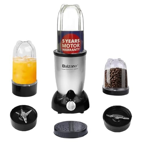 Balzano Bullet Mixer Grinder 500W, 3 Jars, 2 Blades, 2 Lids, Italian Premium Brand, Pulse Function, Blender for Smoothies and Juices/Smoothie Maker, Portable Blender, Grinder for Kitchen, Silver