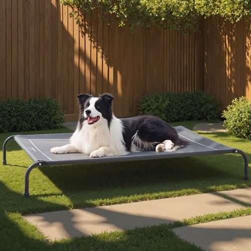 Bedsure Polyester Large Elevated Outdoor Dog Bed - Raised Dog Cots Beds for Large Dogs, Portable Indoor & Outdoor Pet Hammock Bed with Skid-Resistant Feet, Frame with Breathable Mesh, Grey (L)