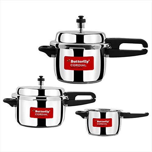 Butterfly Cordial 2, 3 & 5 Litres Outer Lid SS Pressure Cookers | Induction & Gas Stove Compatible | ISI Certified | 3 Years Manufacturer's Warranty | Stainless steel | Silver