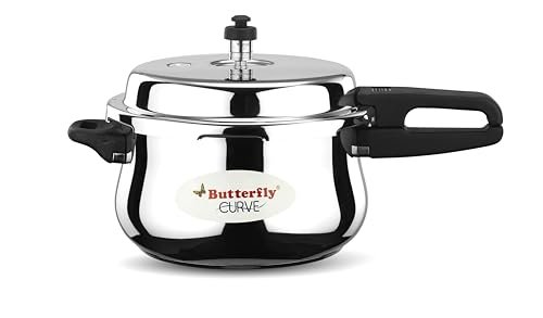 Butterfly Curve 5.5 Litres Pressure Cooker | Outer Lid | Stainless Steel | Induction & Gas Stove Compatible | ISI Certified | 5 Years Manufacturer's Warranty | Silver