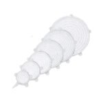 Carrot - Elastic Silicone Lids, Reusable Plastic Wrap, Alternative for Storage Pails and Containers lids, Set of 6 Different Sizes, to Keep Food Fresh (White Color - Pack of 6)
