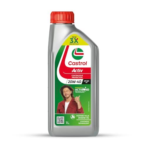 Castrol Activ 20W-40 4T Engine Oil for Bikes with Synthetic Technology (1L) |3X Protection with Actibond Technology | Engine Protection for Bikes | API SN and JASO MA2