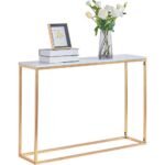 Cplxroc 42" Console Tables For Entryway,Faux Marble Sofa Tables,Entryway Table For Living Room,Gold Entrance Table,Mdf Entry Table,Foyer Tables W/Metal Frame,Behind Couch Table For Hallway-Gold Frame