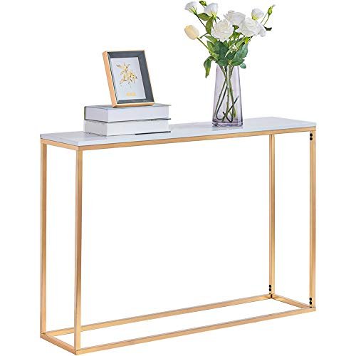 Cplxroc 42" Console Tables For Entryway,Faux Marble Sofa Tables,Entryway Table For Living Room,Gold Entrance Table,Mdf Entry Table,Foyer Tables W/Metal Frame,Behind Couch Table For Hallway-Gold Frame