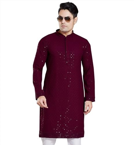 DIVISIVE Men's Sequince Embroidered Cotton Blend Only Slim Fit Kurta