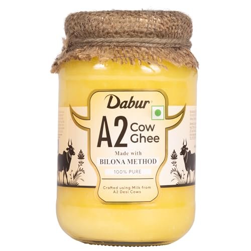 Dabur A2 Cow Ghee - 500ml | Rich in Vitamin A & Antioxidant properties | Made with Bilona method | Helps balance Vata & Pitta Dosha | Crafted using milk from A2 desi cows | 100% pure