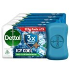 Dettol Icy Cool Bathing Soap Bar With 3x intense cooling (625gm), 125gm - Pack of 5