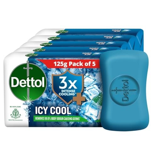 Dettol Icy Cool Bathing Soap Bar With 3x intense cooling (625gm), 125gm - Pack of 5