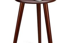 Dime Arts Shoppee Round Side Table, Nightstand Coffee End Table for Living Room, Bedroom, Small Spaces, Easy Assembly Modern Home Decor Bedside Table with Natural Wood Legs (Brown)
