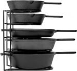 Dime Store Iron Portable Pot & Pan Rack Organizer - 5 Tier Holder for Cast Iron Skillets, Griddles & Shallow Pots - Black (Half Round, Floating Shelves)