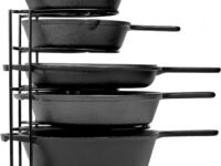 Dime Store Iron Portable Pot & Pan Rack Organizer - 5 Tier Holder for Cast Iron Skillets, Griddles & Shallow Pots - Black (Half Round, Floating Shelves)