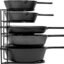 Dime Store Iron Portable Pot & Pan Rack Organizer - 5 Tier Holder for Cast Iron Skillets, Griddles & Shallow Pots - Black (Half Round, Floating Shelves)