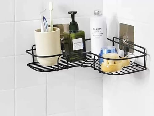 D.k 11® Bathroom Corner Wall Rack and Shelf (Stend) / Detergent Rack Wall Mounted/Storage Organizer for Kitchen & Bathroom Soap Holder for Wall (Pack Off 1) - Metal, Black