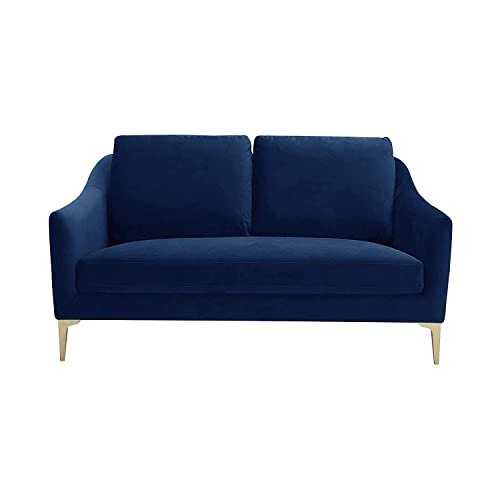Dr Smith Contemporary Velvet Living Room Accent Loveseat Sofa for Home & Office-Blue