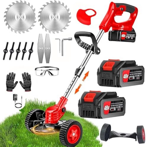 Electric Wireless Rechargeable Edge Cutter 24V - 25cm Cutting Width | 2-in-1 Mower & Trimmer | Adjustable Height | 3 Blade Types | Lightweight & Portable | Lawns & Gardens (3) (A1) (A2) (A1)